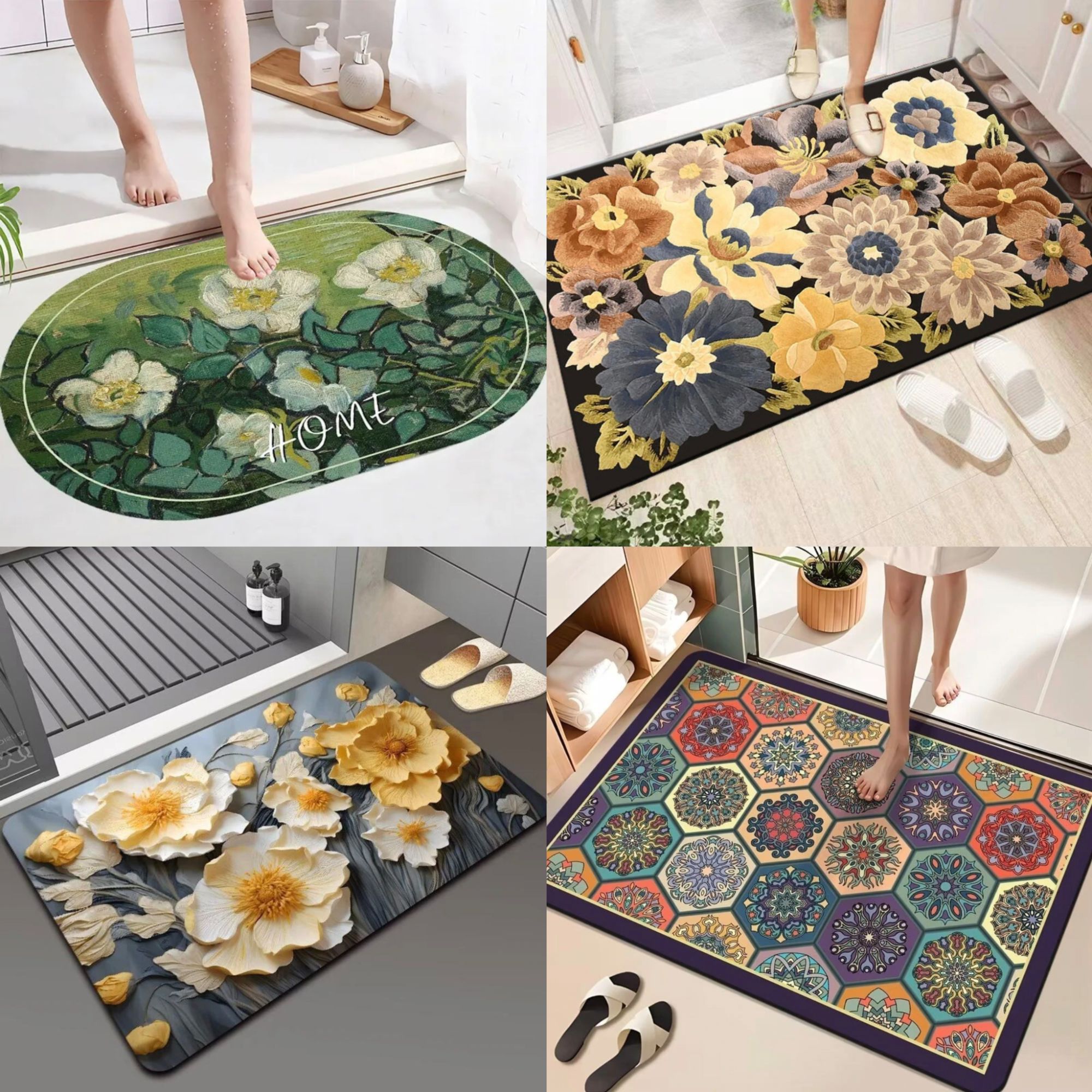 【V4】浴室布艺花朵01卫生间门口硅藻泥地入户门垫垫免洗速干地垫