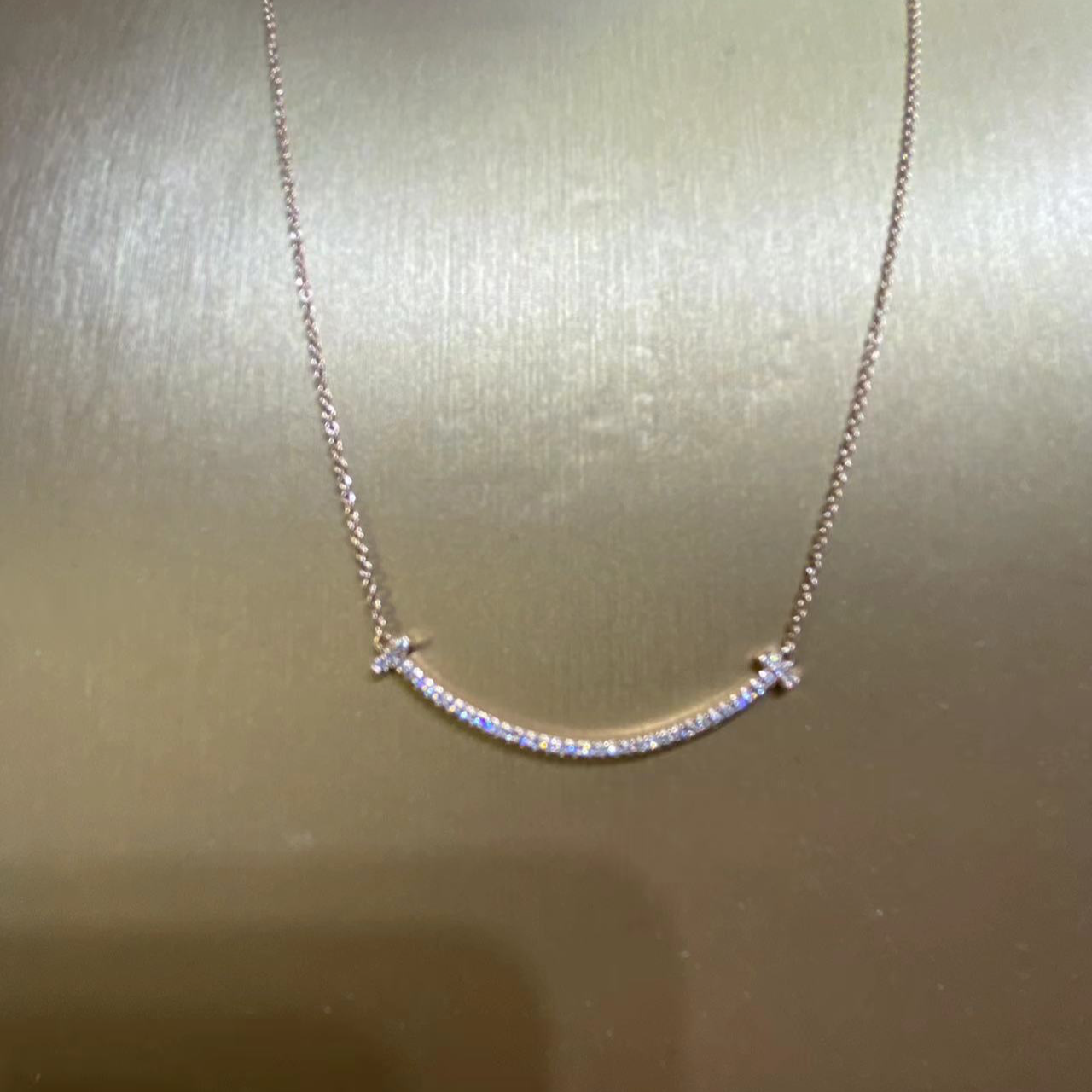 实验室培育钻石18k玫瑰金小号微笑满钻项链