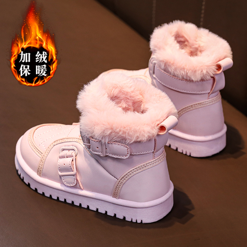品牌断码女童雪地靴冬季加绒加厚儿童棉鞋中大童防滑防水女孩毛毛