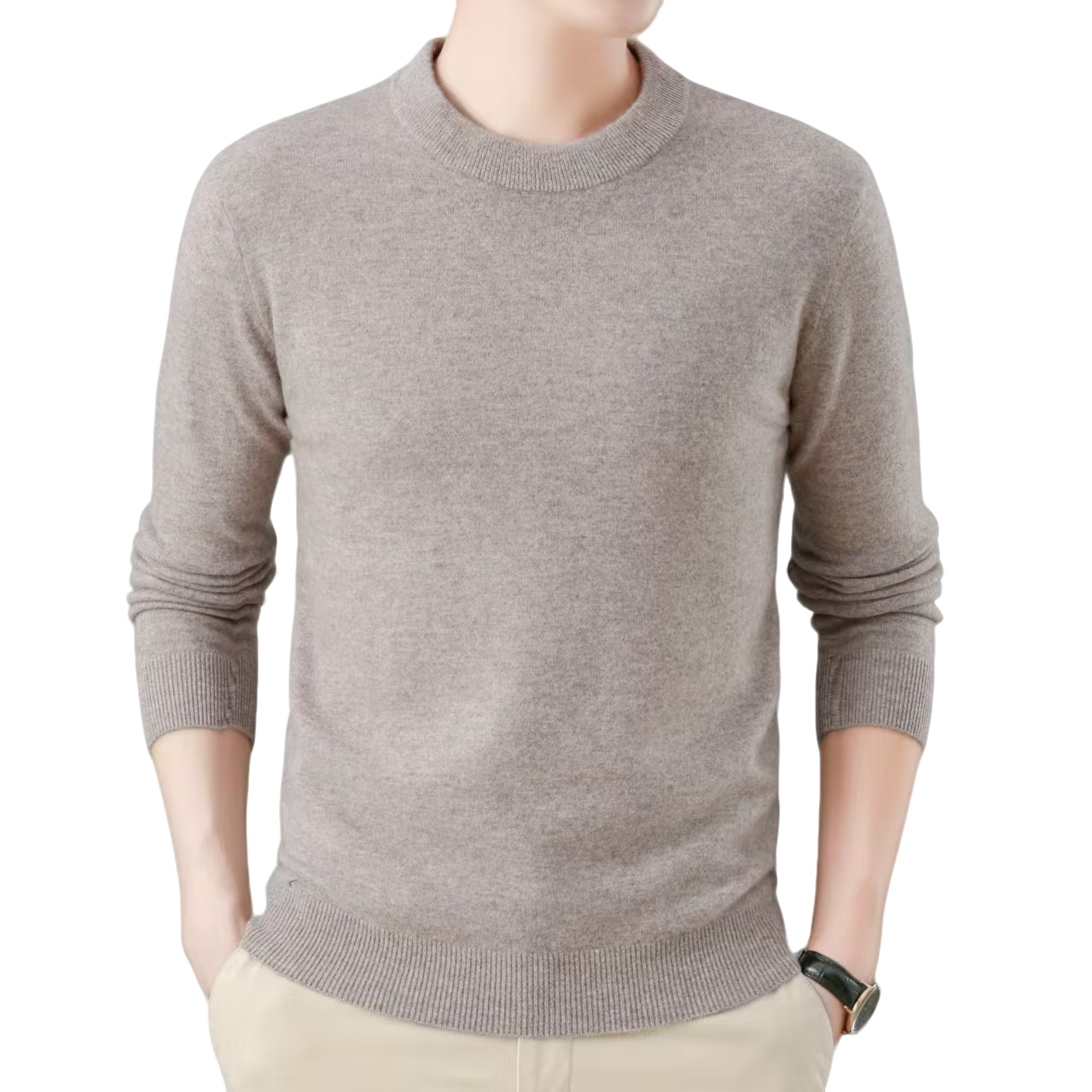 男士高端冬季美丽诺羊毛100%两股百搭圆领针织羊毛衫