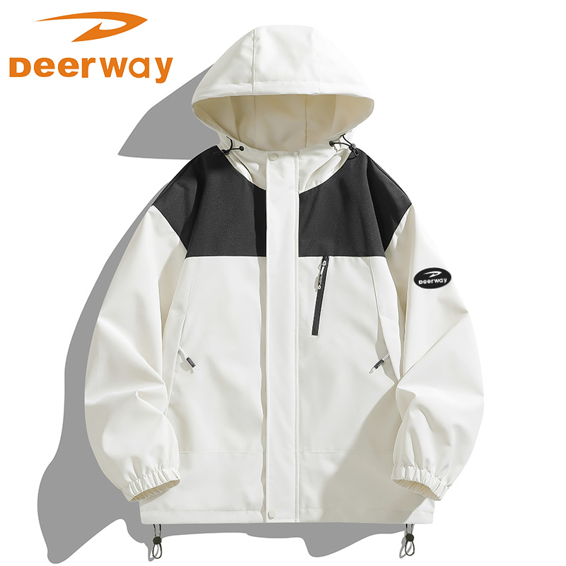 Deerway/德尔惠情侣夹克春秋季户外防水连帽冲锋衣宽松休闲衣服男