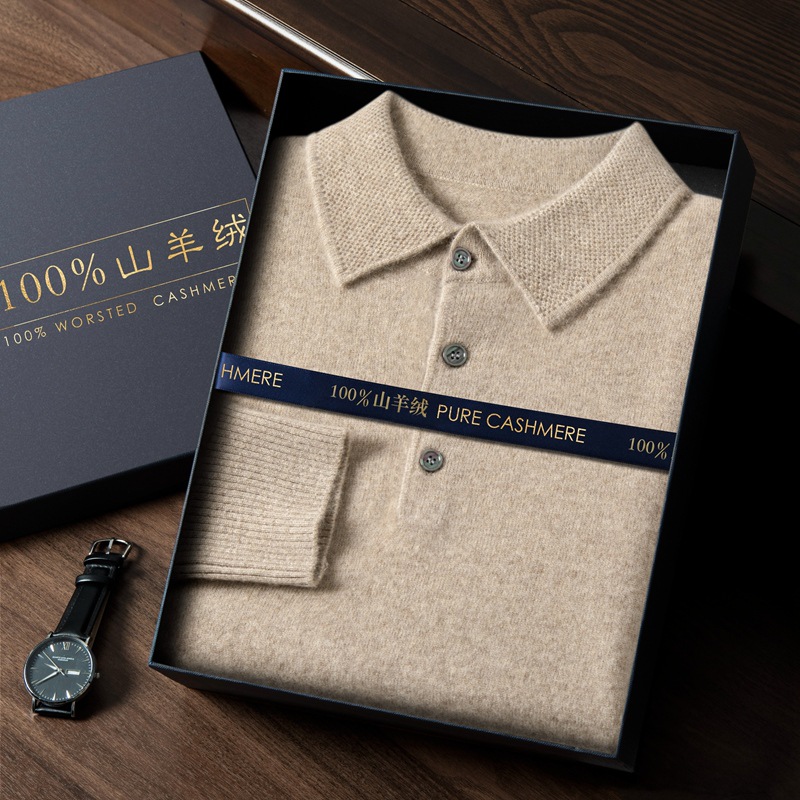 大牌清仓冬季100%纯羊绒衫男士翻领毛衣针织衫中年加厚打底衫男装