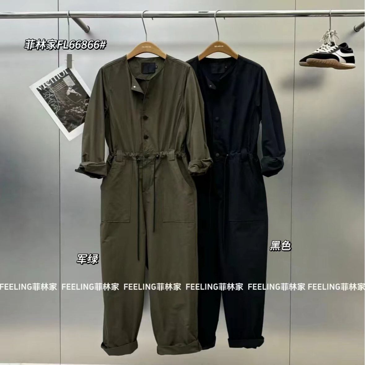 菲林家【一夜之间】小众抽绳工装连体裤FL 66866 