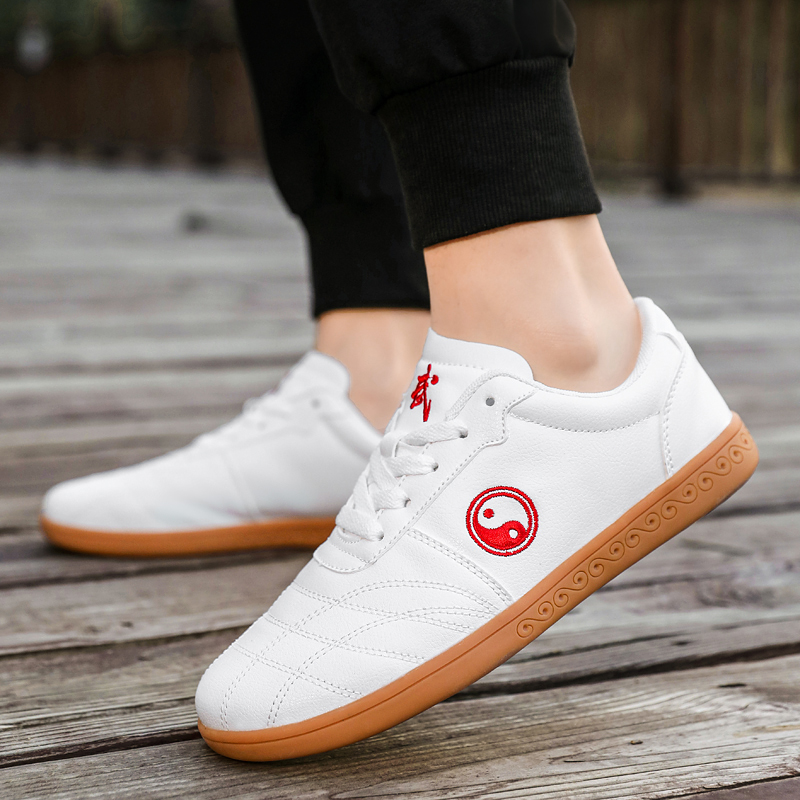 新款春夏太极鞋四季晨练太极拳练功鞋软牛筋男女皮面武术运动鞋