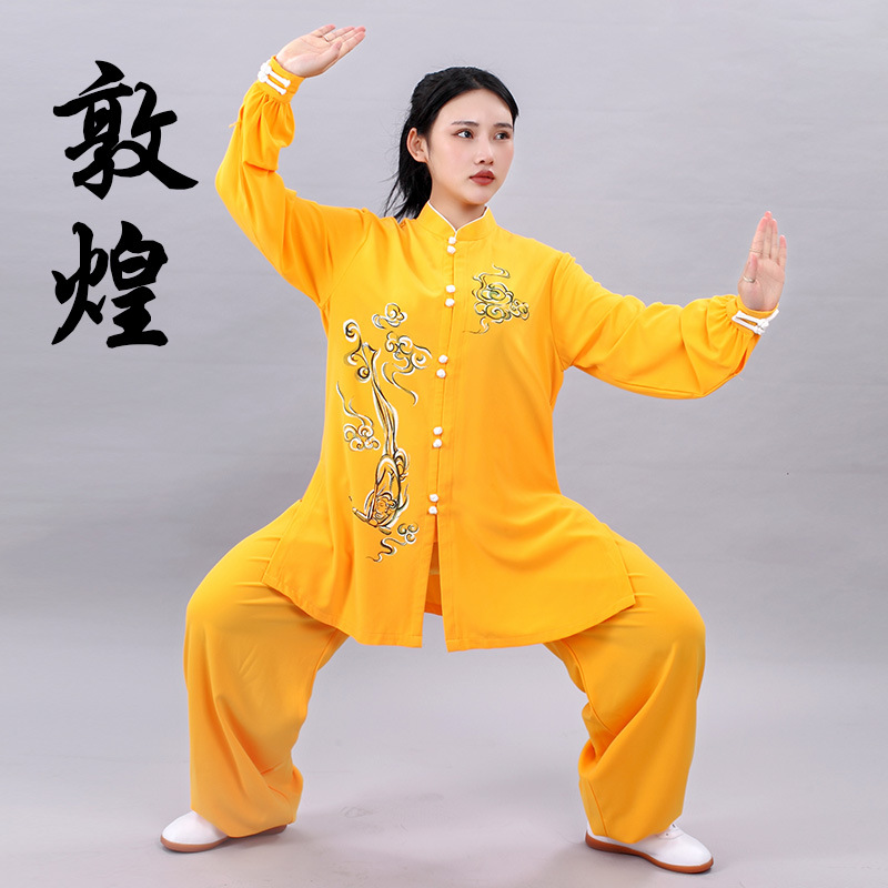 手绘敦煌太极服女秋季武术练功服中老年男女太极拳演出服中长款