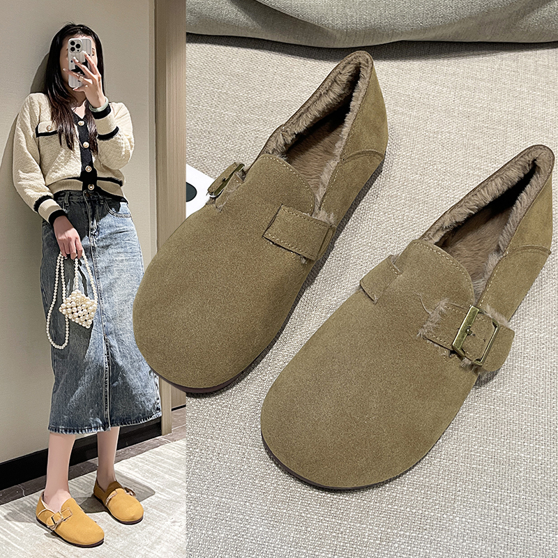 潮牌女鞋女鞋2023新款秋冬季平底博肯鞋全包一脚蹬豆豆鞋单鞋软底