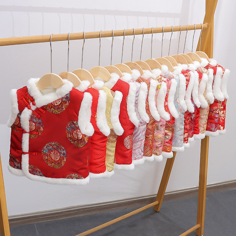 唐装新年马甲女童拜年新款儿童婴儿小童加绒中国风秋冬冬季拜年服