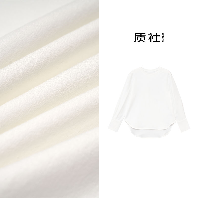 质社原创设计百搭宽松显瘦袖口拼接白色韩版T恤ZF001上衣长袖春秋