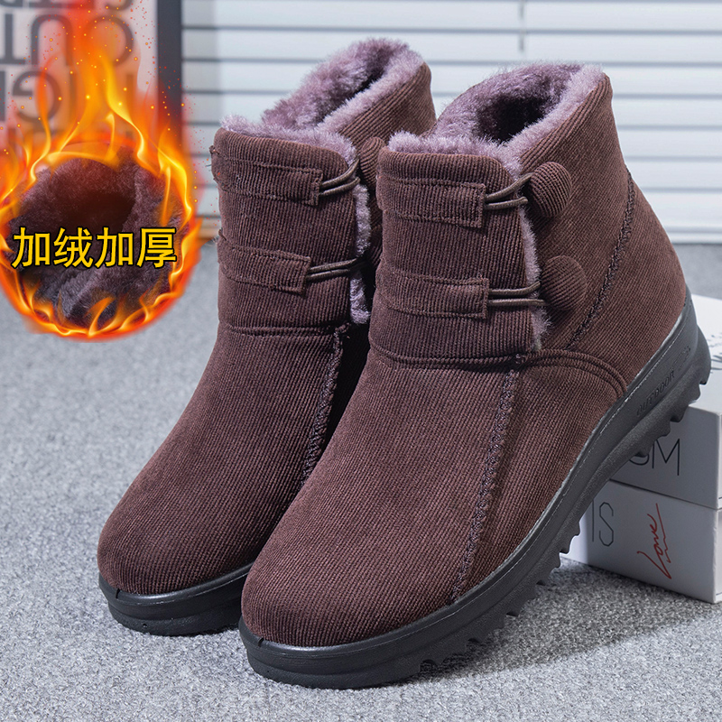 百丽纯爱冬季新款中老年软底妈妈棉鞋加绒加厚保暖舒适棉靴防滑厚
