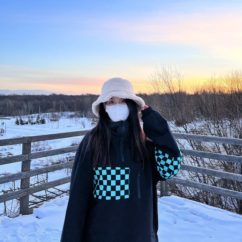 Ice Bunny格子拼色滑雪服套装防风防水保暖国潮滑雪裤女滑雪衣