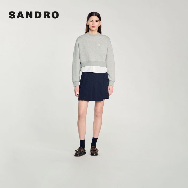 SANDRO女装法式优雅时尚珠饰可拆卸领口针织卫衣上衣SFPSW00714