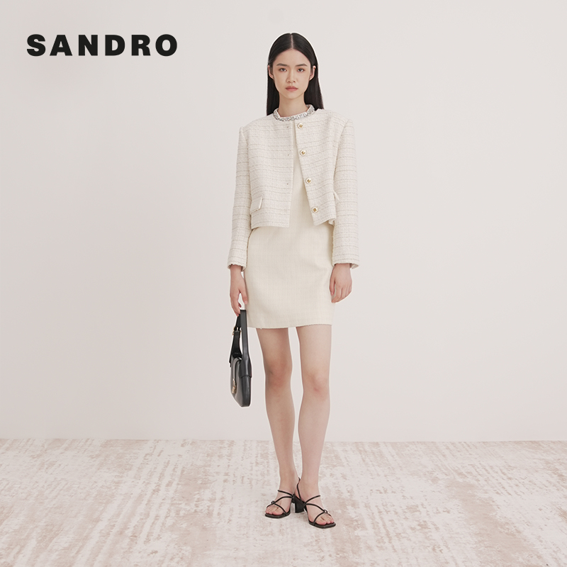 SANDRO女装高级感气质时尚千金粗花呢短款圆领外套上衣SFPVE00956