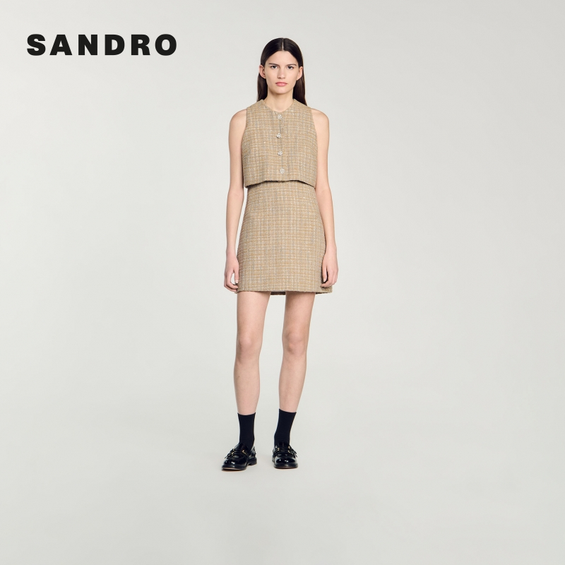 专享款|SANDRO新款女装法式假两件仿钻扣连衣裙SFPRO03988
