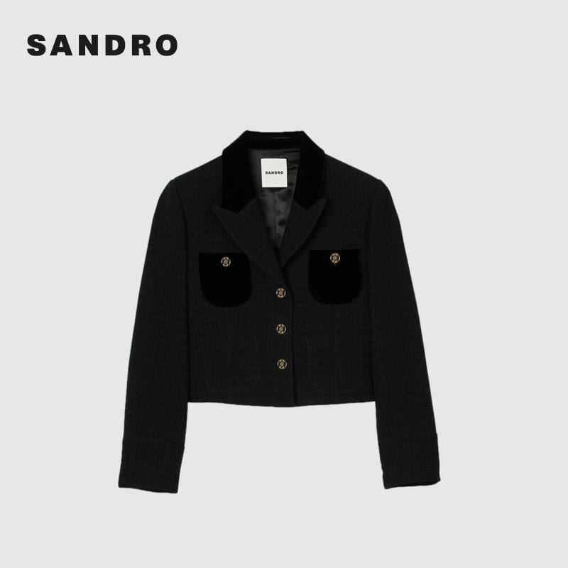 商场同款|SANDRO秋冬新款女装通勤拼接西装领短款外套SFPVE01051