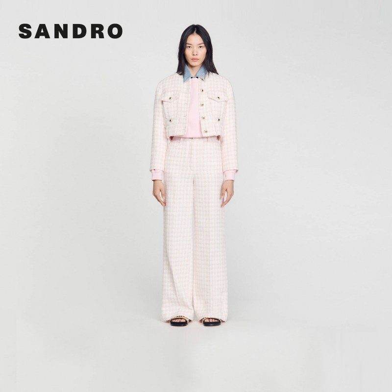 【搭搭专属】SANDRO春秋女装高级感粉色花呢外套SFPVE00979