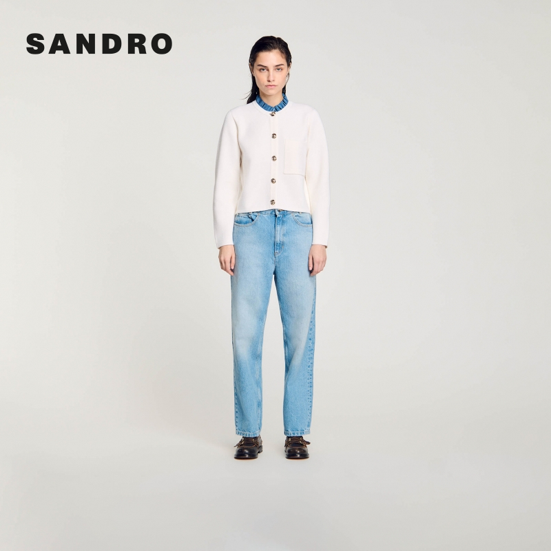 商场同款|SANDRO新款女装高级感巴恩风木耳领针织外套SFPCA01111