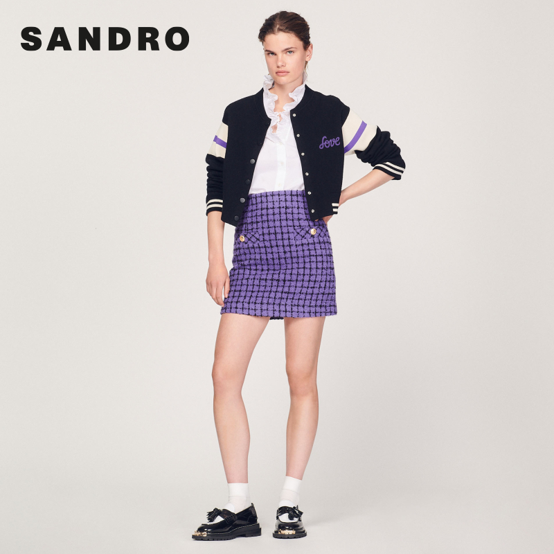 【搭搭专属】SANDRO女装优雅粗花呢格纹印花高腰半裙SFPJU00739