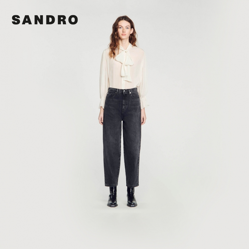 【搭搭专属】SANDRO女装法式高腰复古做旧廓形显瘦牛仔裤SFPJE00557