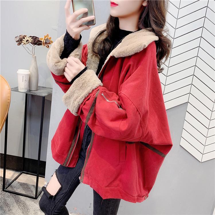 加绒加厚工装派克服女2023秋冬外套短款小个子韩版宽松毛领衣