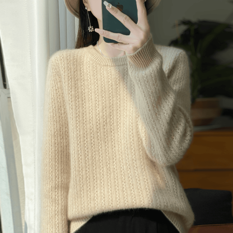 2024秋冬新100纯羊毛衫女款一线成衣圆领纯色时尚针织打底衫毛衣
