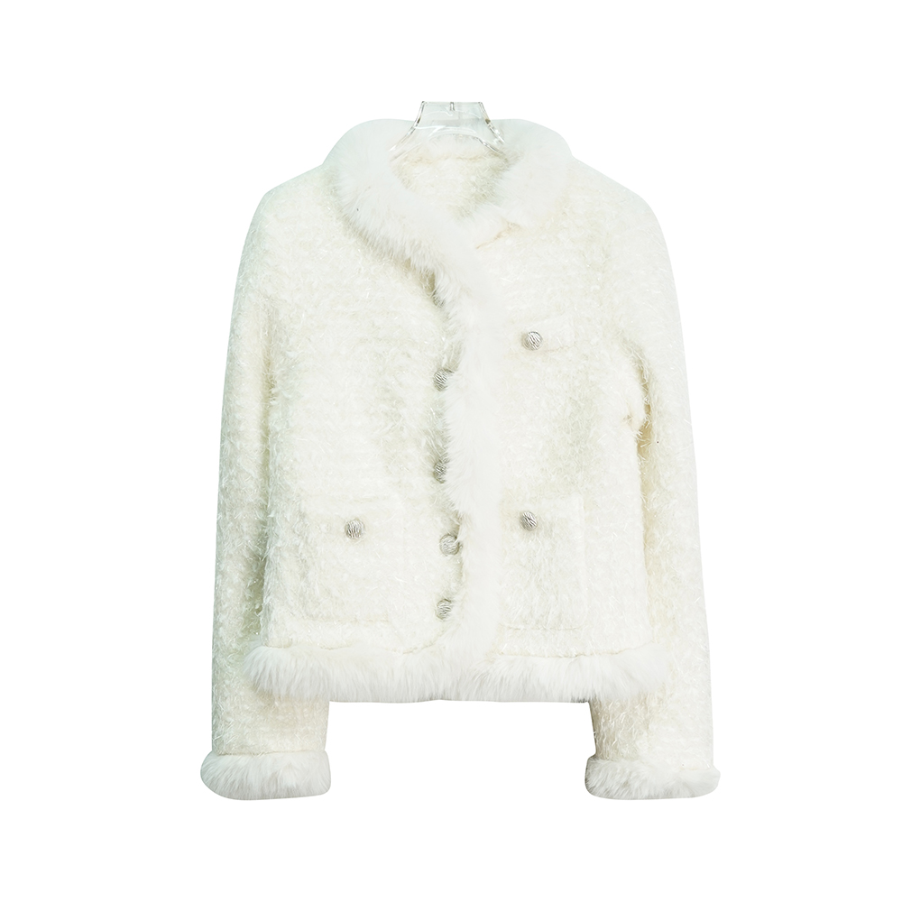 X0166【上新】小香风时尚加厚短外套轻奢气质白色圆领亮闪高级感3D