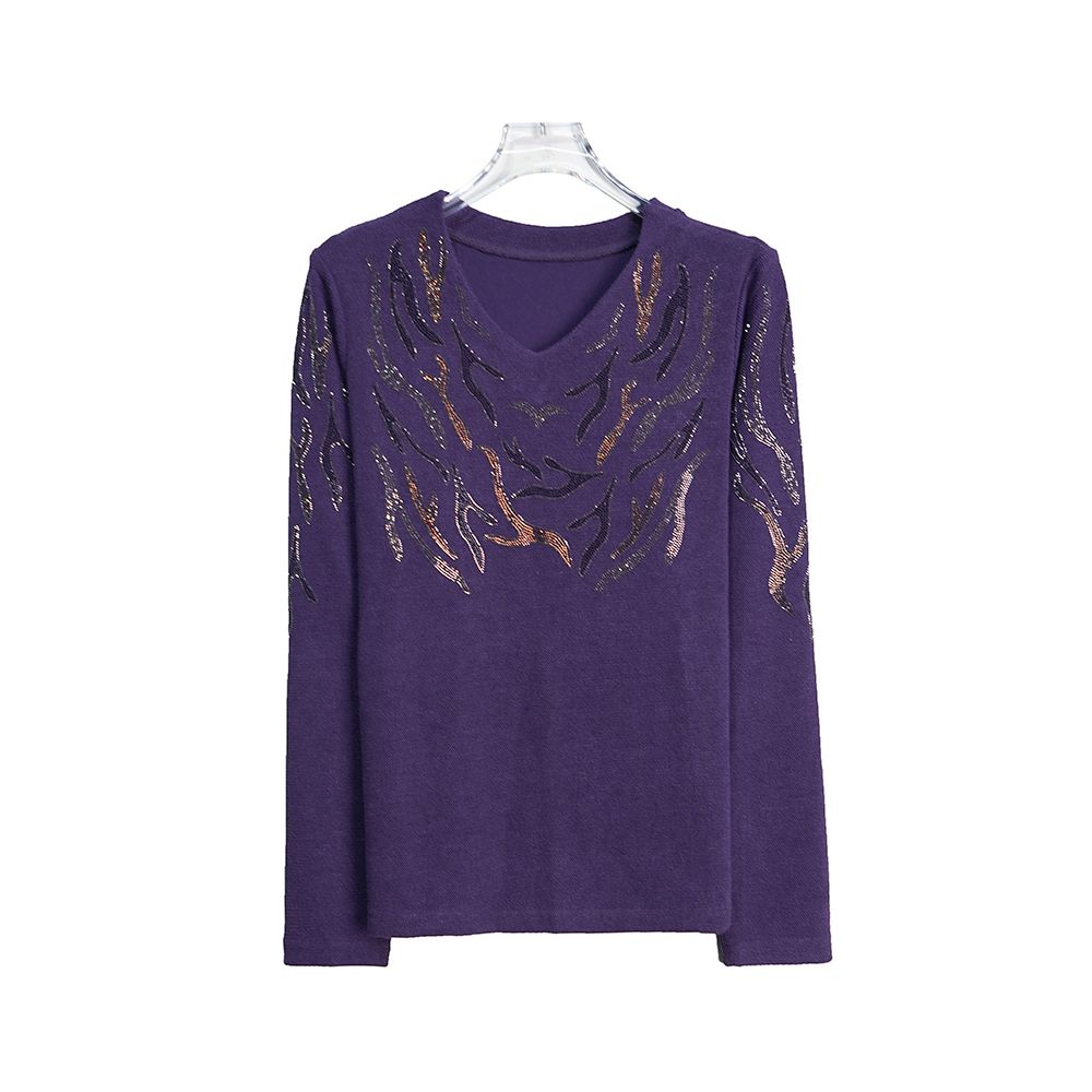 X24527【上新】设计感V领紫色烫钻小众时尚打底上衣3D