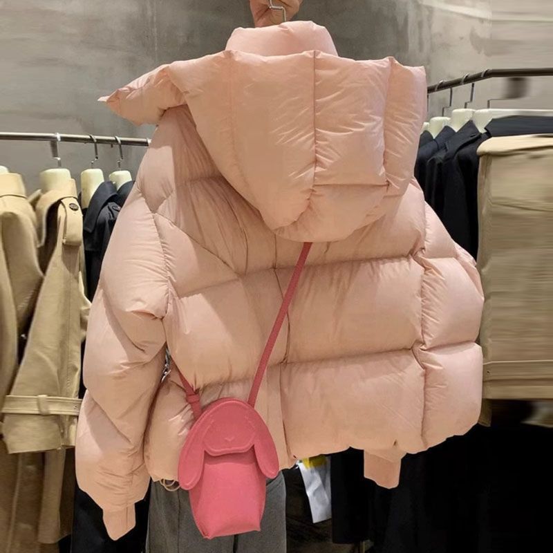 新款2023羽绒服咖色连帽面包服服冬季新款女装高级感超好看小个子