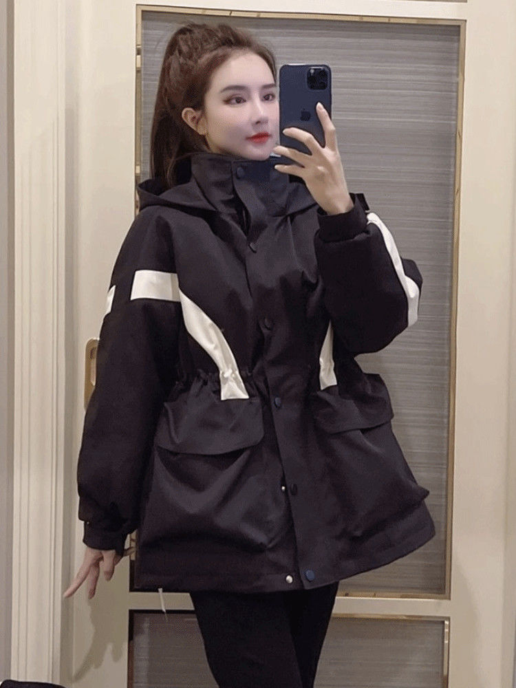 羽绒服冬季女2023新款时尚欧货撞色收腰加厚90白鸭绒冲锋衣