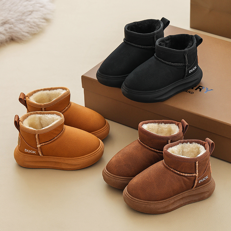 皮面雪地靴冬季男童加绒保暖棉鞋防水女童大男孩靴子宝宝棉鞋