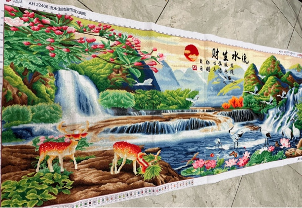 流水生财1.75米满绣十字绣成品批发