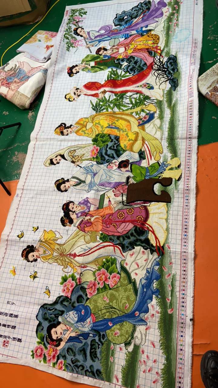 琴棋书画2.4米梦红楼十二金叉纯手工十字绣成品