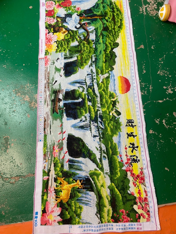 纯手工十字绣成品流水生财1.8米满绣客厅挂画