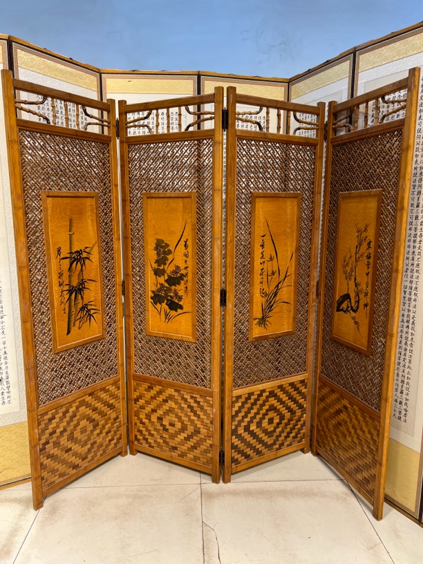手工手绘竹子屏风