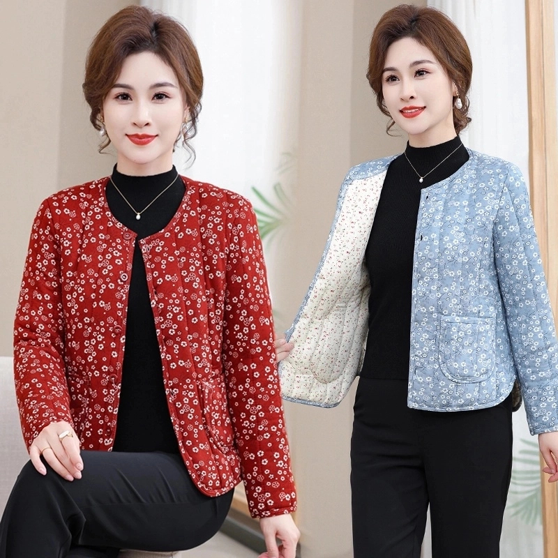 女士碎花贴身轻薄棉袄夹棉外套内胆中老年保暖棉衣棉服妈妈装冬装