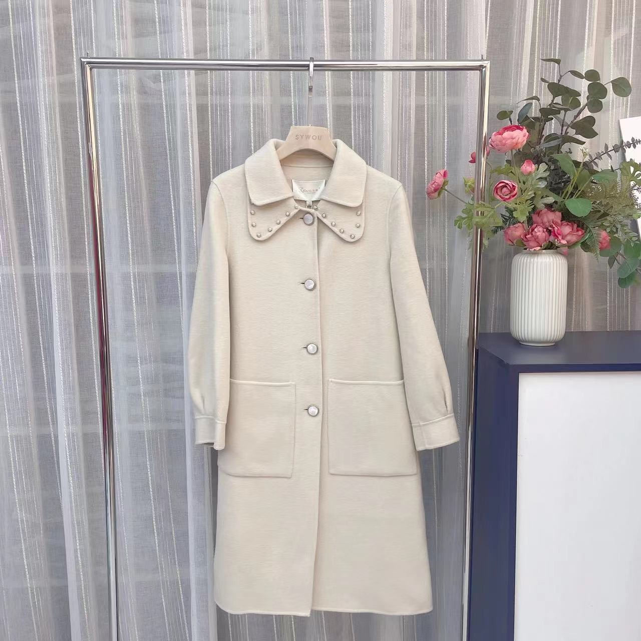  茜舞双面全绵羊毛呢外套女2024中长大衣【51M567】