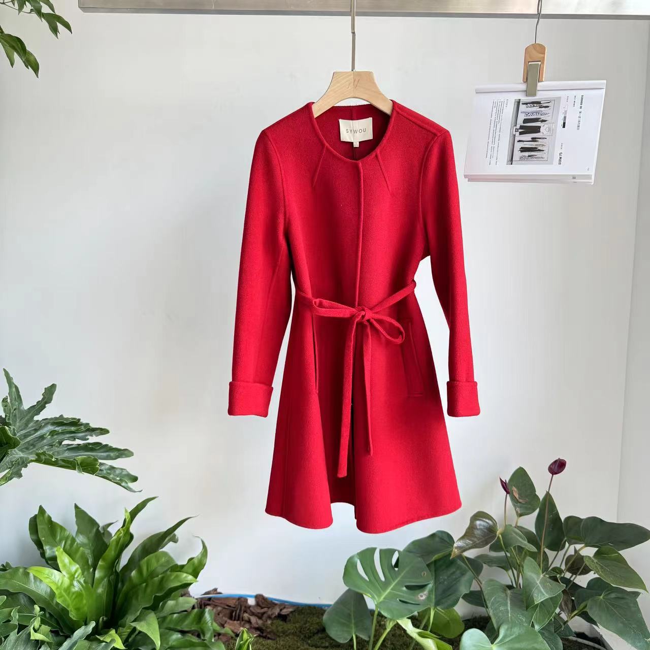 茜舞双面纯绵羊毛呢大衣女2025时尚气质中长款外套【53M603】