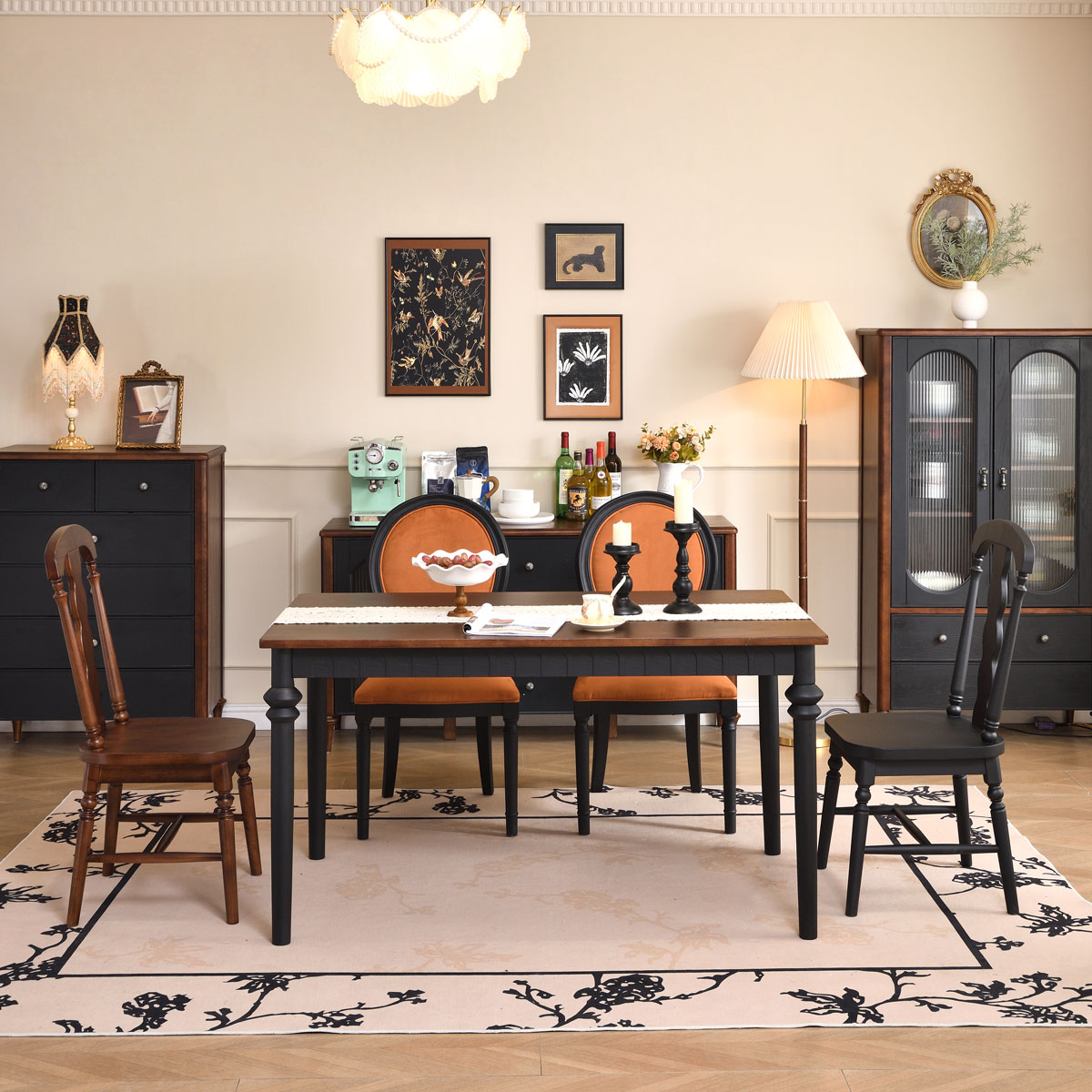 中古风家具法式中古风白蜡木全实木餐桌家用小户型高端吃饭桌