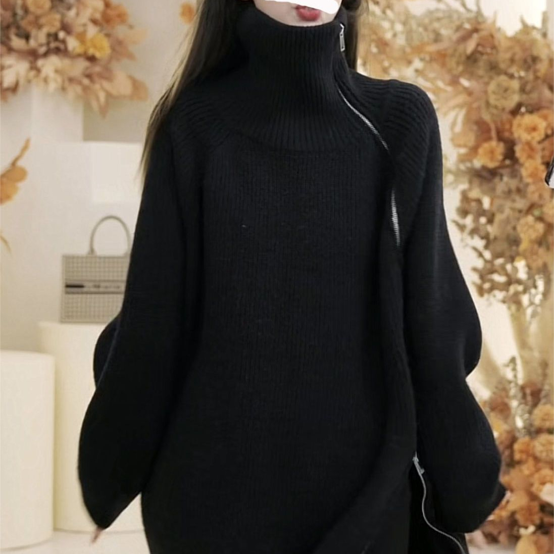 欧货高领毛衣女秋冬加厚翻领拉链软糯高级设计感宽松显瘦外穿慵懒