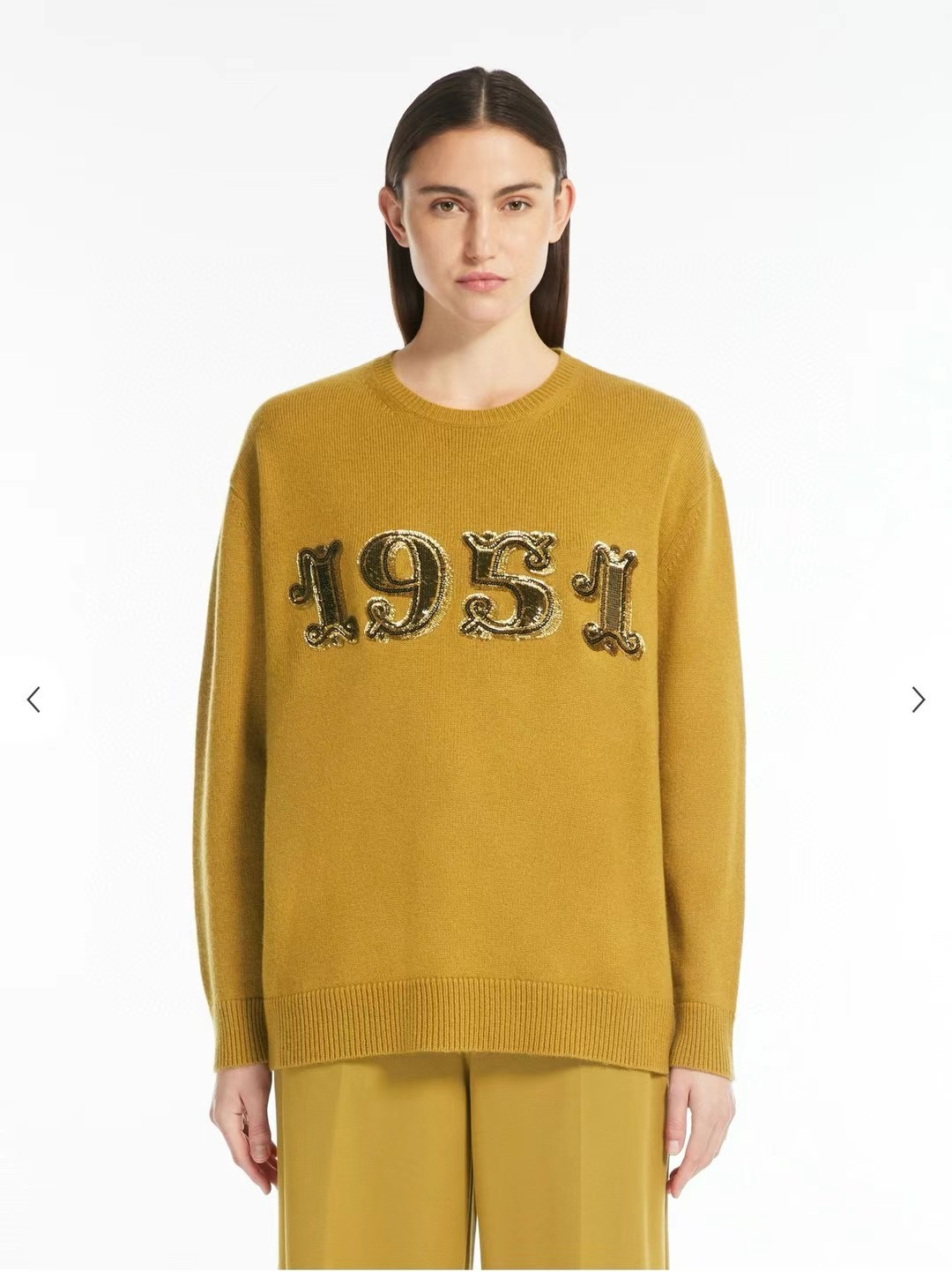 全新未使用 MaxMara 秋冬1951水钻亮片数字圆领羊绒长袖套头毛衣