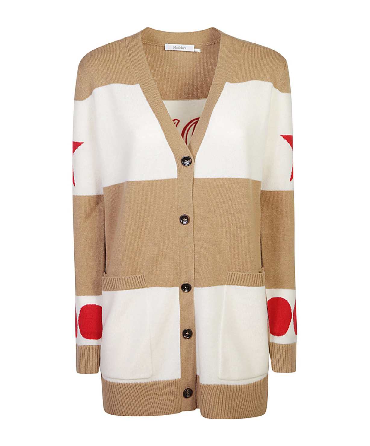 未使用 MaxMara valido 1951 徽标V领长款长袖开衫羊绒毛衣