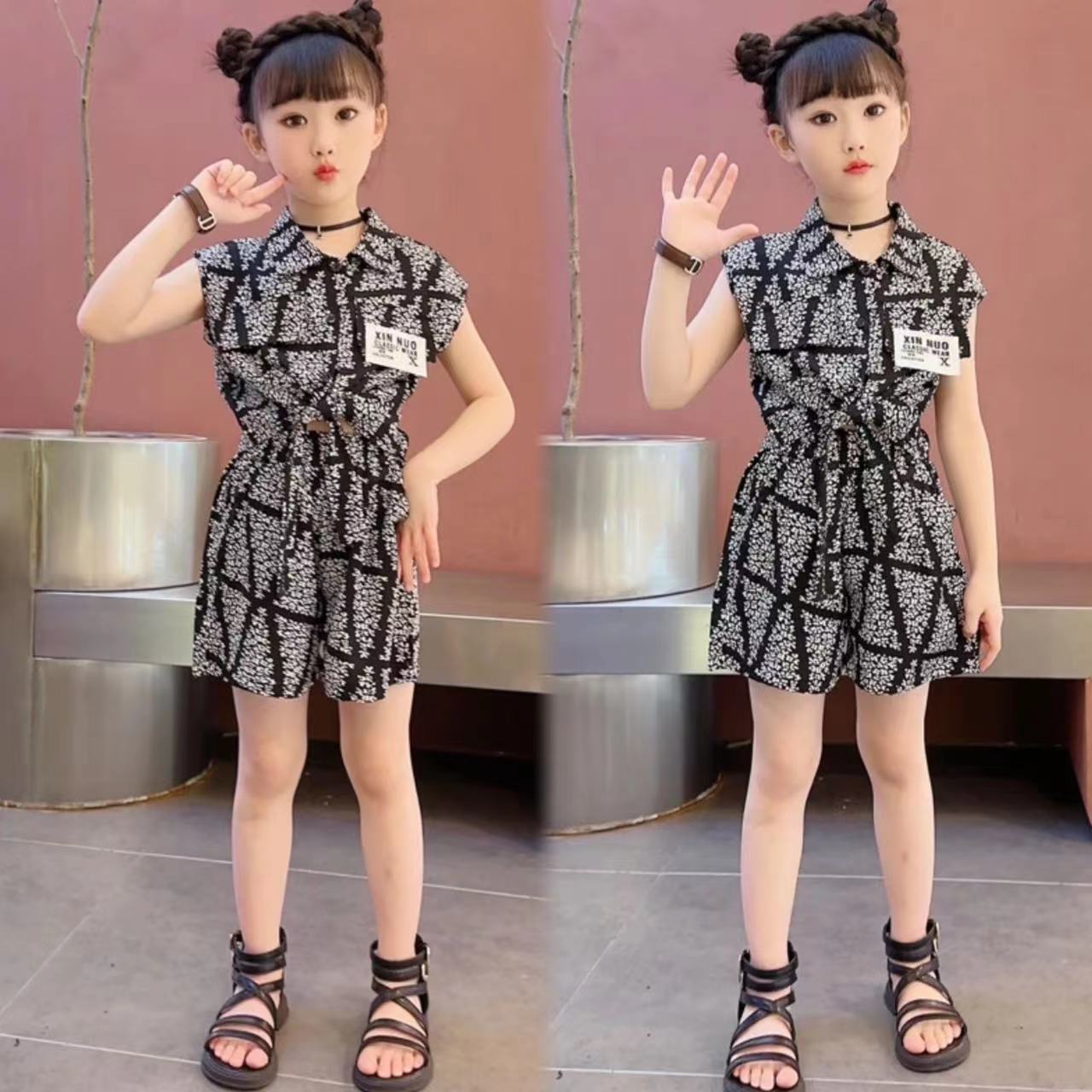 【碎钻套装】女童2024网红新款儿童运动碎花童装夏装洋气两件套夏季