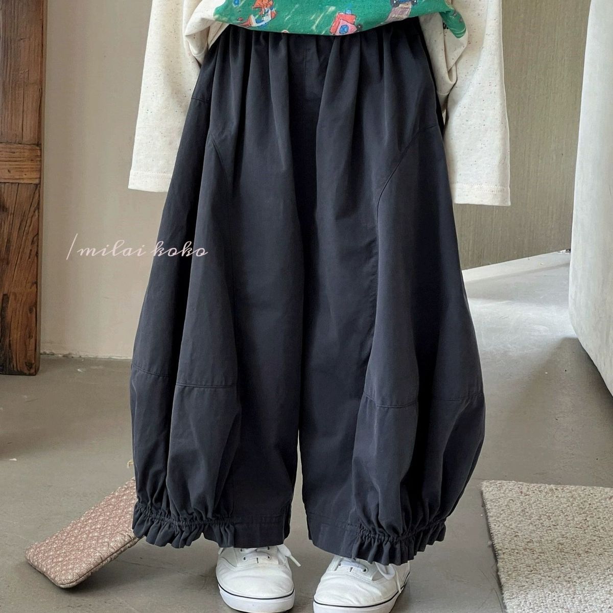 女童春秋款裤子洋气新款女宝宝宽松时髦灯笼裤儿童休闲百搭阔腿裤