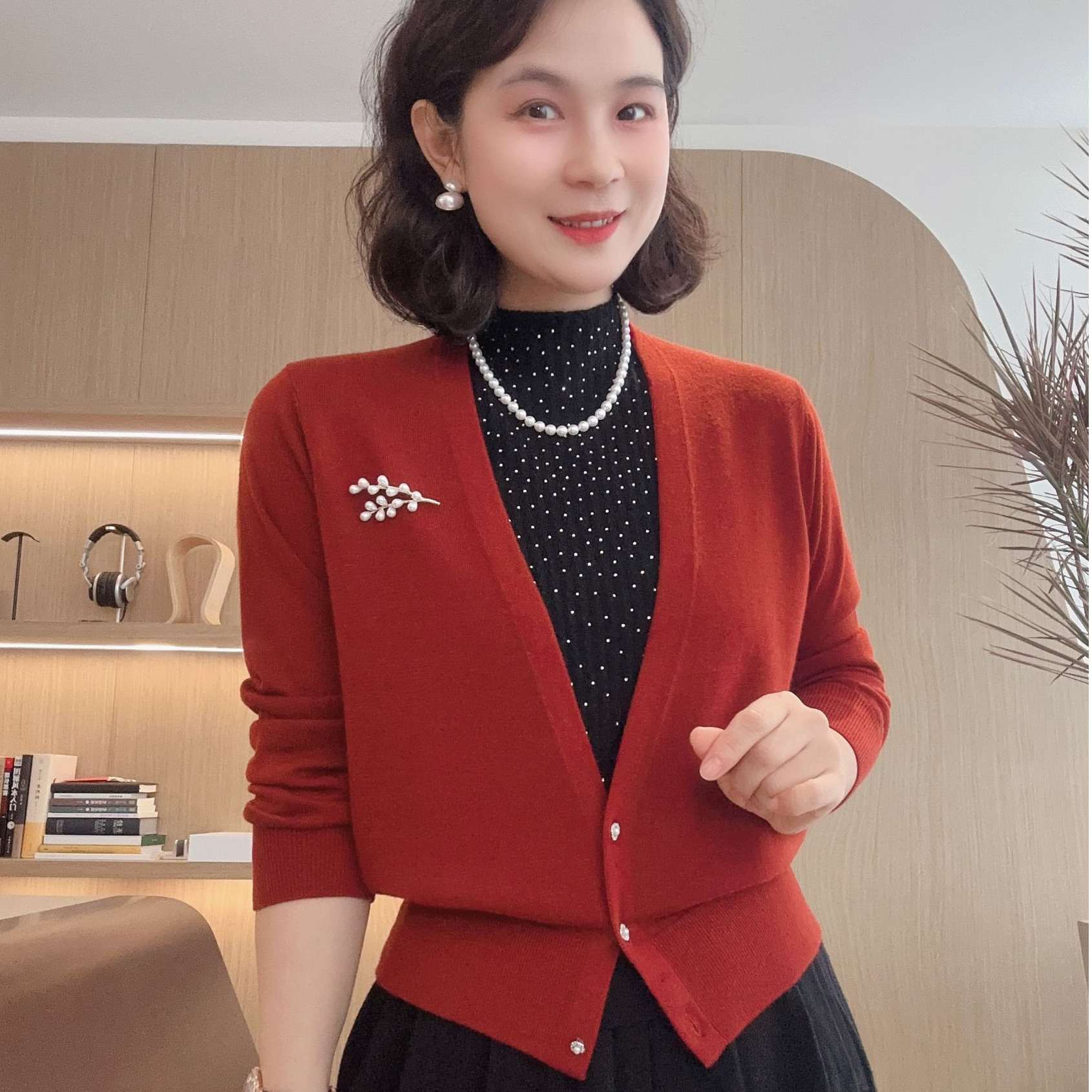 【满天星立领】长袖秋日新款假两件针织衫#DQ6666