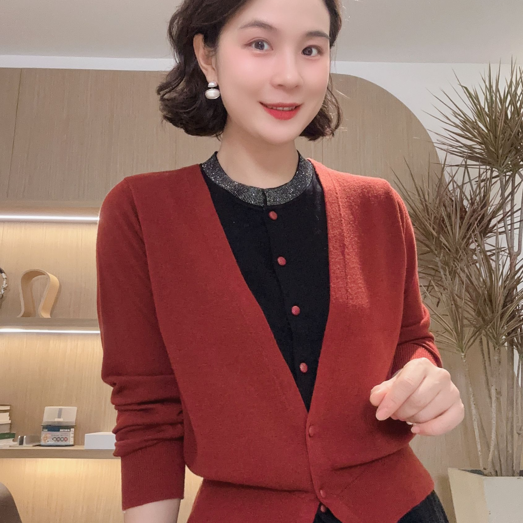 【满天星圆领】长袖秋日新款假两件针织衫#DQ6689