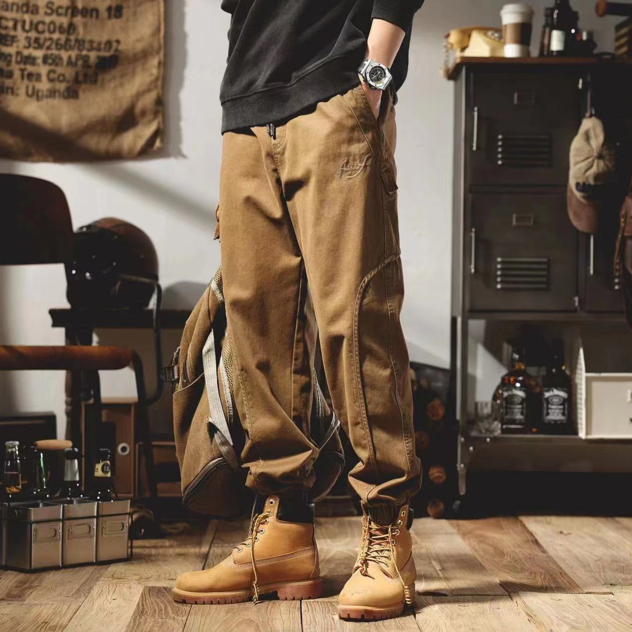 卡臣2505夏季美式工装裤宽松水洗秋季多口袋百搭潮流束脚裤