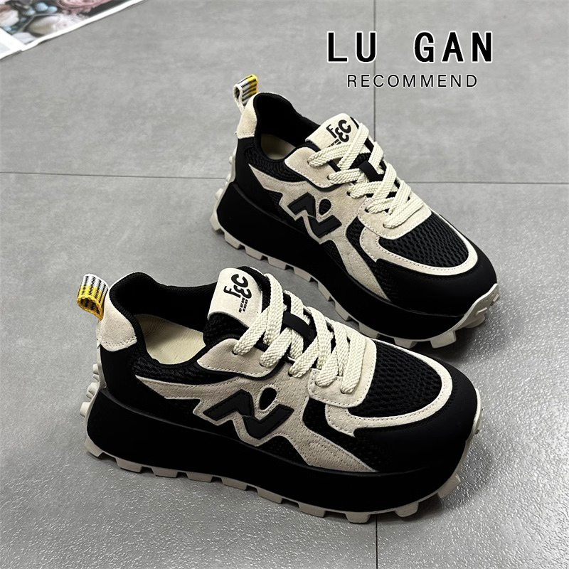 厚底华夫阿甘鞋女2023秋冬新款百搭拼接复古时尚休闲运动老爹鞋潮