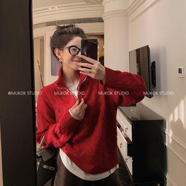 2025秋冬新款针织衫套头立领毛衣休闲百搭麻花上衣