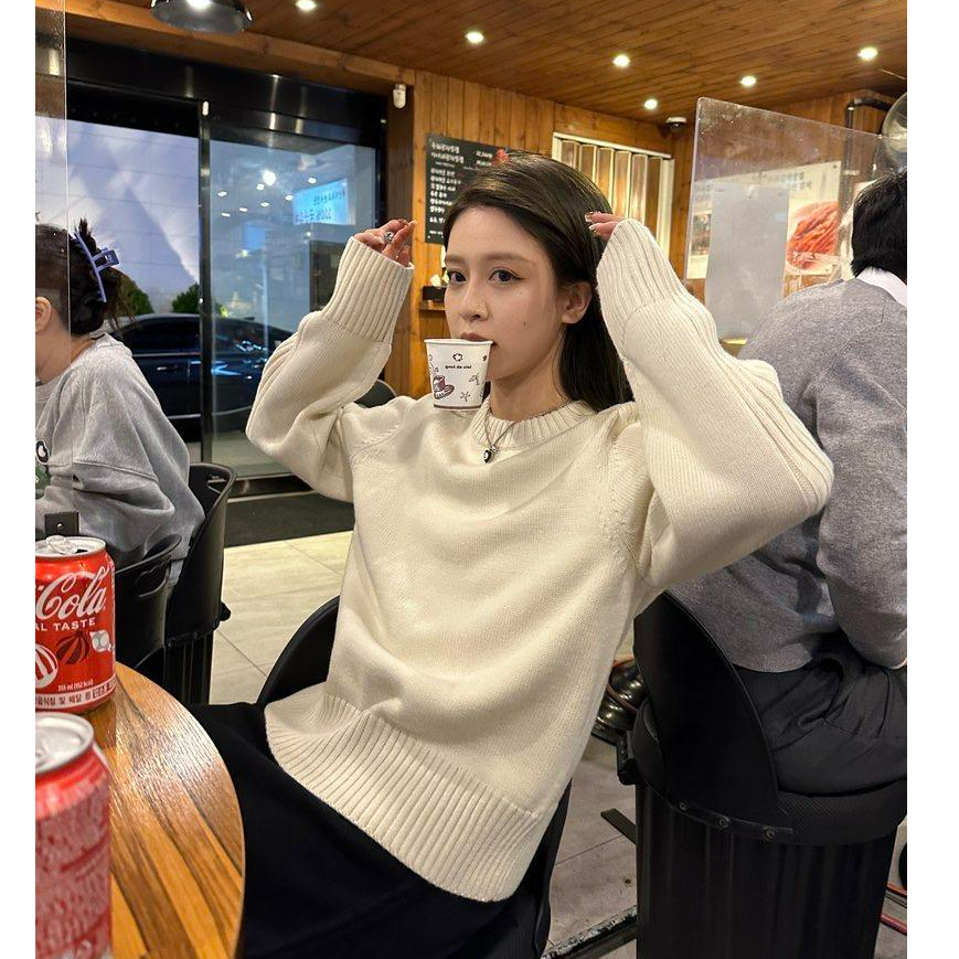 圆领套头毛衣女宽松打底2025秋冬新款简约百搭针织衫外穿