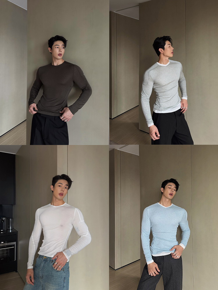 weave  多色修身羊毛混纺天丝分割线设计打底内搭T恤