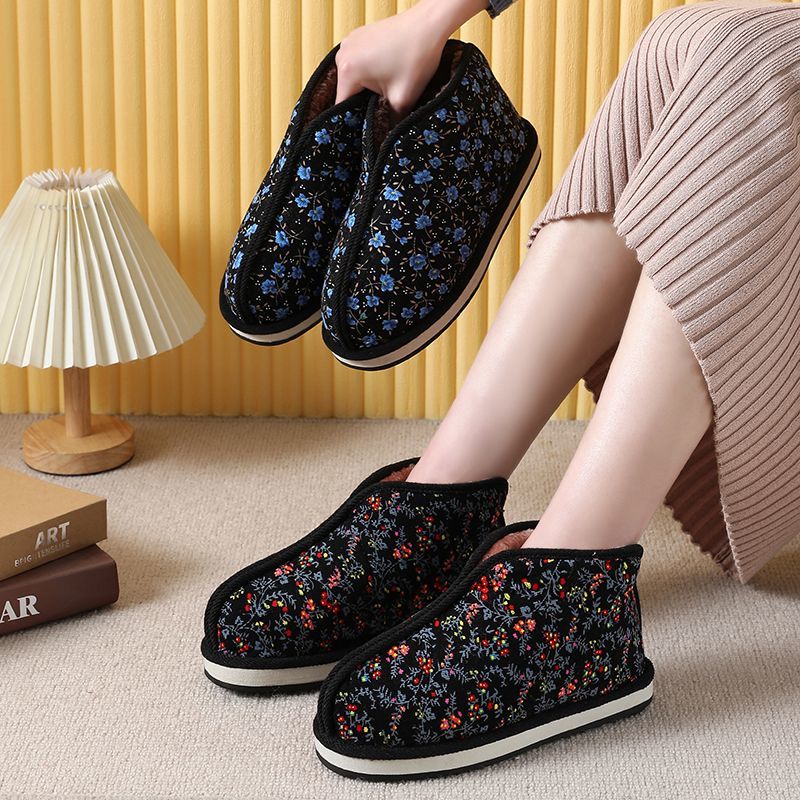 手工棉鞋老款两片瓦蚌壳棉鞋中老年加绒加厚居家防滑橡胶底保暖鞋